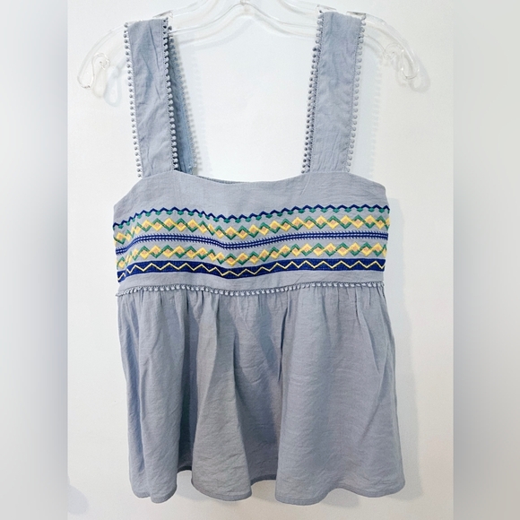 Blu Pepper Tops - Blu Pepper Sky Blue Elastic Tank Top Women’s Embroidery Size Large